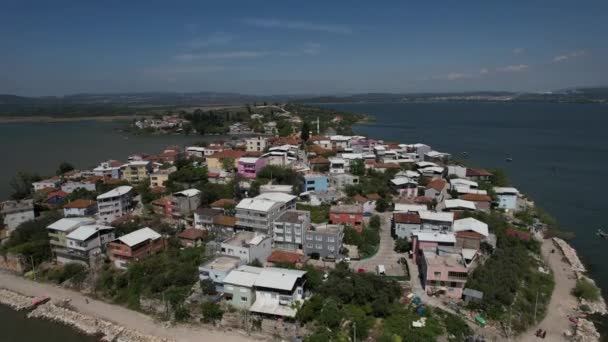 Aerial Island Village Bursa Tourist Golyazi Villages Villages Established Lagoon — Stockvideo