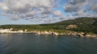 Kerpe Coast In Turkey, landscape of the blue and white coast, touristic natural coastline Turkey, green forest on the cliff 