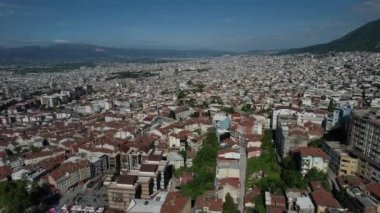 Aerial emir sultan tomb square, Emir Sultan Square view of the historical city of Bursa, old ottoman structure touristic centers