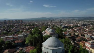 Aerail The Green Tomb Mausoleum, ottoman-made architectural green tomb and mosque image, old made green mosque and complex drone view