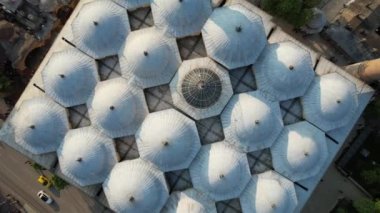 Aerial dome view of the mosque, bursa grand mosque and its surroundings drone view, ottoman architecture famous dome, drone view of islamic monuments