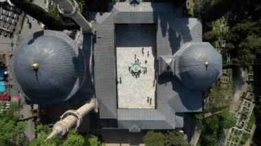 Aerial Mosque Of Emirsultan Bursa, drone footage of the old ottoman structure squares of bursa, drone view of the great mosque campus of bursa