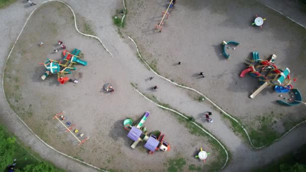 Aerial Children Playground Drone View Childrens Playground Oil Sand Playgrounds — Vídeo de stock