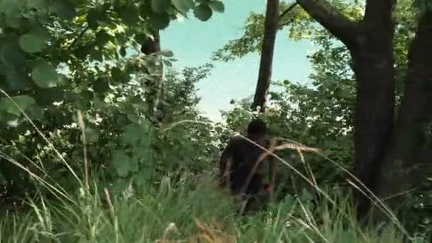 Explorer Man Jungle Young Man Observing Nature Nature Deep Forest — Stock Video