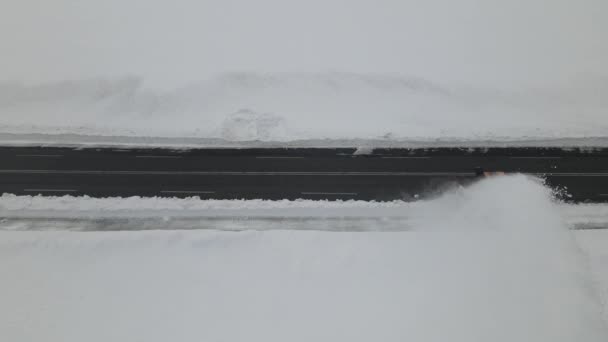Letecký Pohled Sníh Pluh Čistící Sníh Dron Střílel Sníh Pluh — Stock video