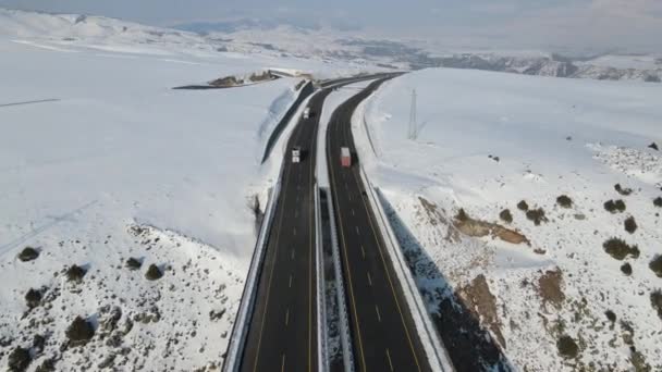 Drone Vista Della Strada Principale Innevata Gli Incroci Della Strada — Video Stock