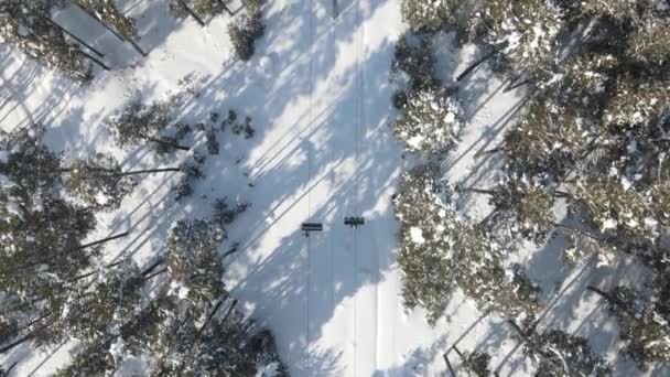 Kabelbaan Naar Het Skigebied Uitzicht Kabelbaan Het Bos Winter Railvervoer — Stockvideo
