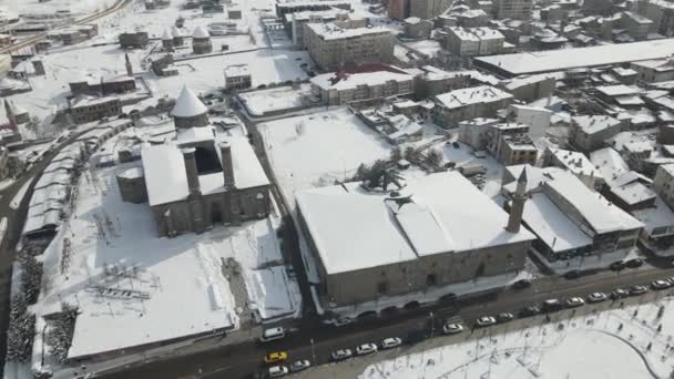 Pemandangan Drone Udara Dari Kota Erzurum Bawah Salju Pemandangan Yang — Stok Video