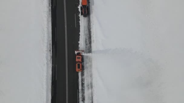 Aerial Shot Snowblow Shoveling Snow Heavy Duty Equipment Clearing Access — Stock Video