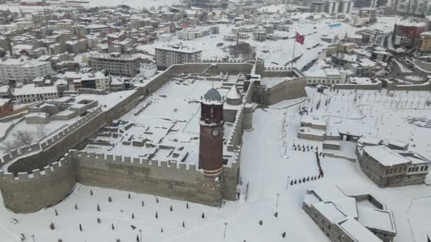 Vue Aérienne Architecture Byzantine Château Erzurum Scène Ville Plan Drone — Video