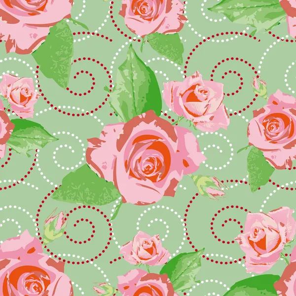 ピンクのバラの花とのシームレスな背景 — ストックベクタ
