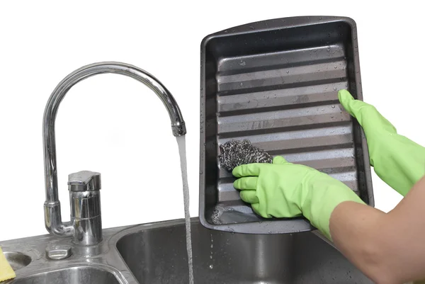 Cleaning dripping pan — Stock Photo, Image
