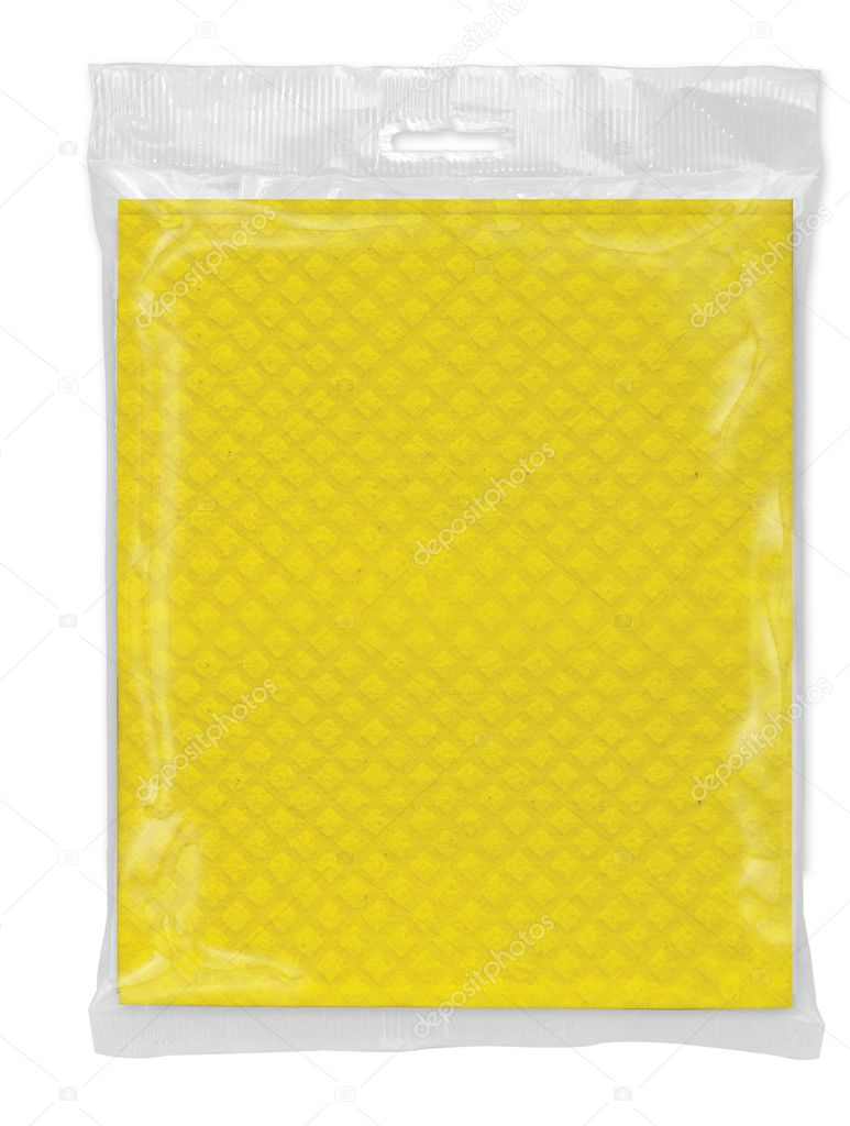 Yellow napkins in a transparent pack
