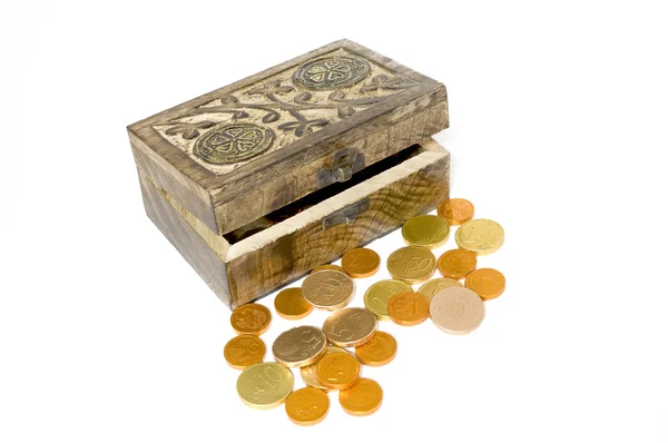 Coins and chest. — Stock Photo, Image