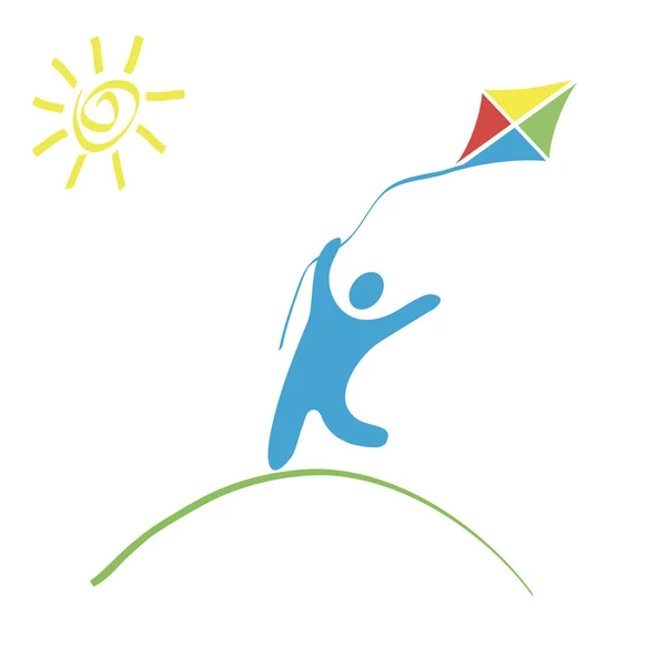 Man met kite logo vector — Stockvector