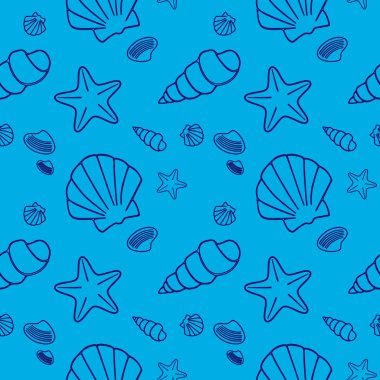 Sea shells pattern in blue clipart