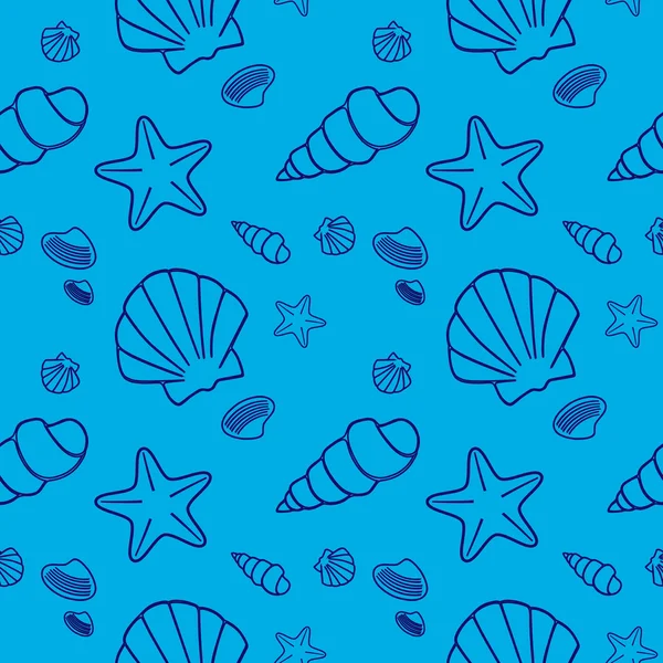 Sea shells pattern in blue — Stock Vector