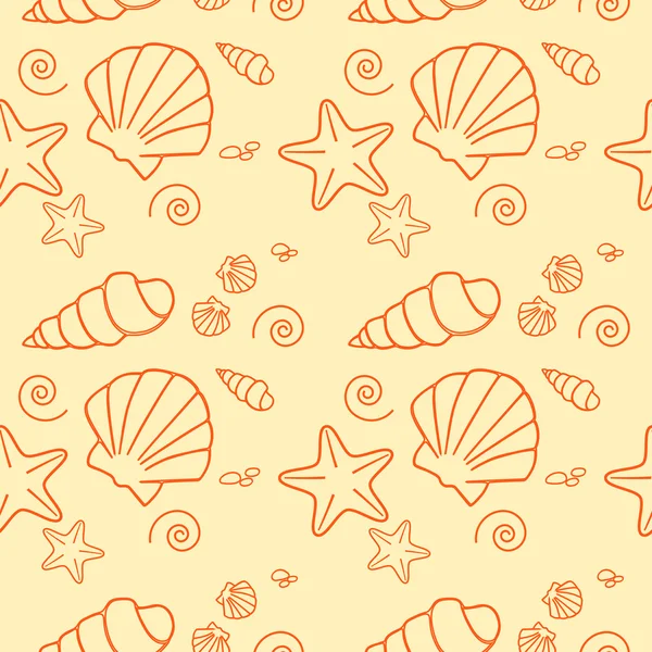 Sea shells pattern in sand — Stock Vector