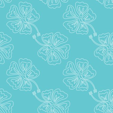 Hibiscus kontur deseni mavi