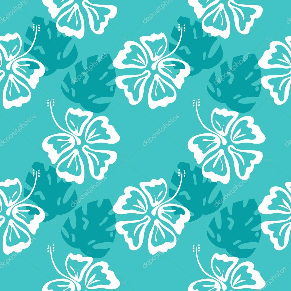 hibiscus silhouette pattern blue