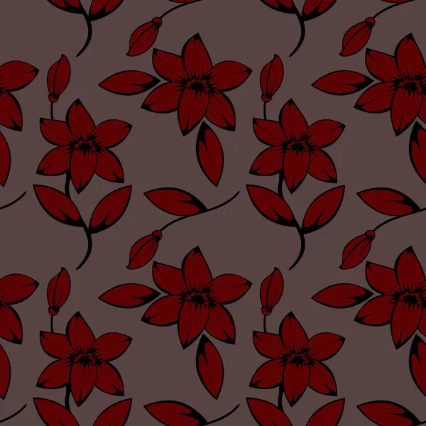 Lily red seamless pattern — Stock Vector