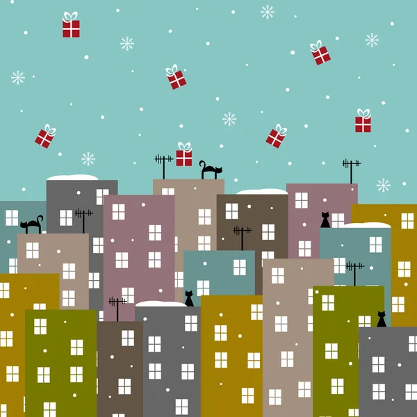 Ville de Noël avec des cadeaux — Image vectorielle
