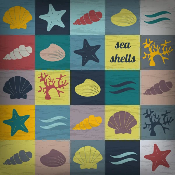 Vintage seashells flat wallpaper — Stock Vector