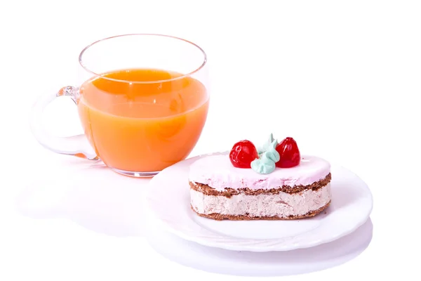 Two cake on plates with juice on white isolated — Stock Photo, Image