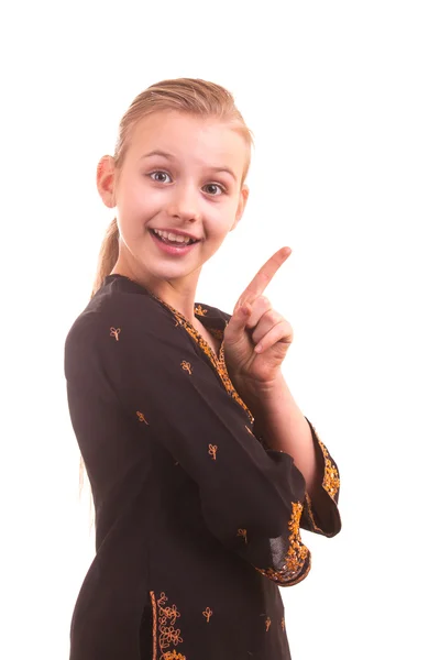 Portrait pretty young girl on a white background — Stock Photo, Image