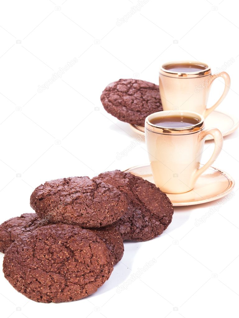 Two cups of coffee and cookies