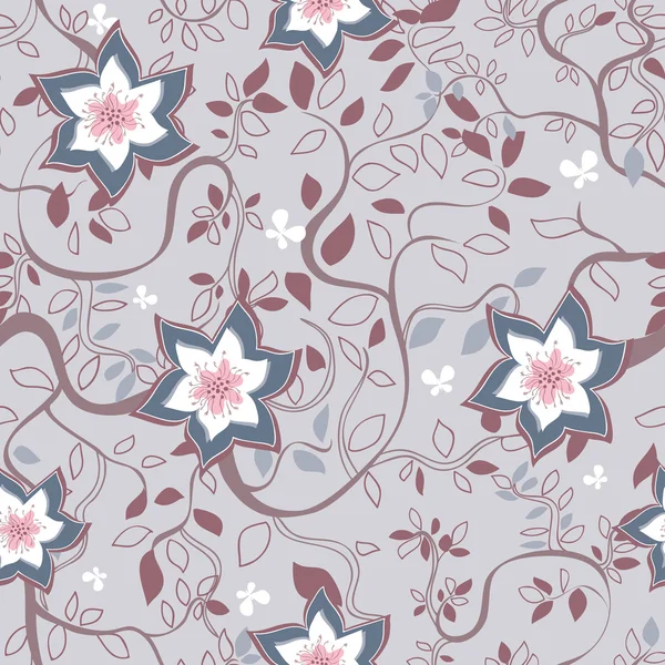 Motif sans couture Fond gris et fleurs roses — Image vectorielle