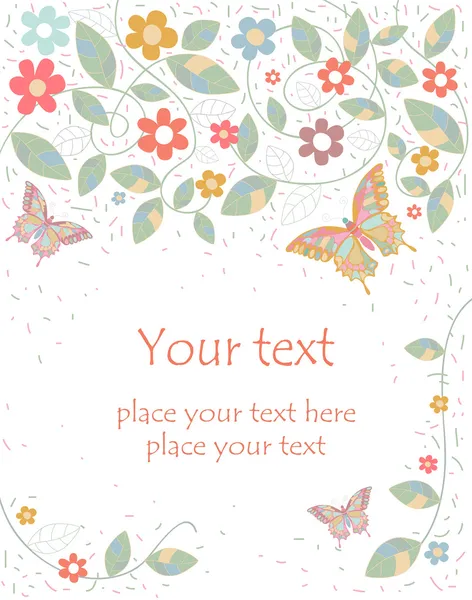 Carte de vœux vectorielle avec fleurs et papillons — Image vectorielle