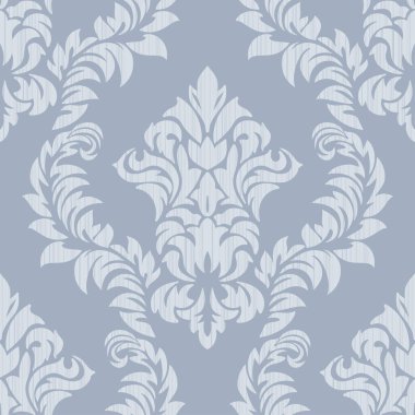 Light blue Damask seamless pattern. Vintage classic wallpaper, vector clipart. Two colors ornamental background. Monochrome wrapping wallpaper, decorative silhouette elements. Damask decoupage