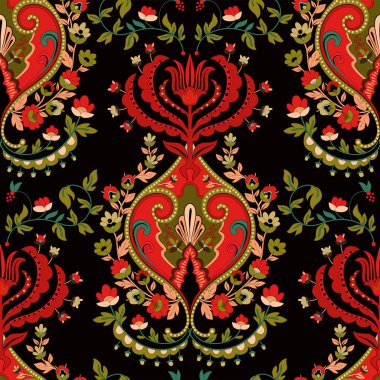 Kusursuz duvar kâğıdı damaske deseni. Rokoko desenli. Damask süsü. Barok arkaplan dokuları