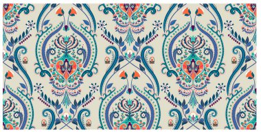 Kusursuz duvar kâğıdı damaske deseni. Rokoko desenli. Damask süsü. Barok arkaplan dokuları