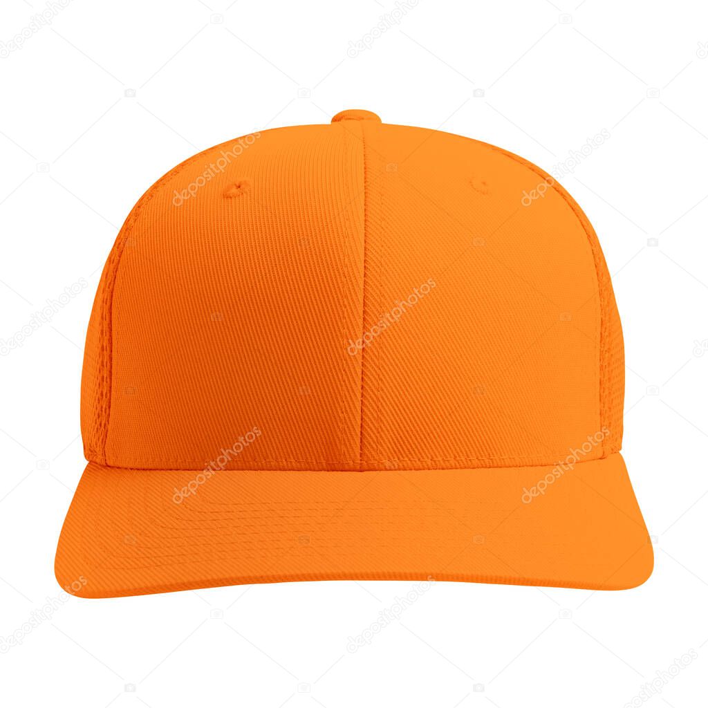 Showcase your designs like a graphic design pro by adding your own design to this Front View Magnificent Cap Mockup In Turmeric Powder Color templates