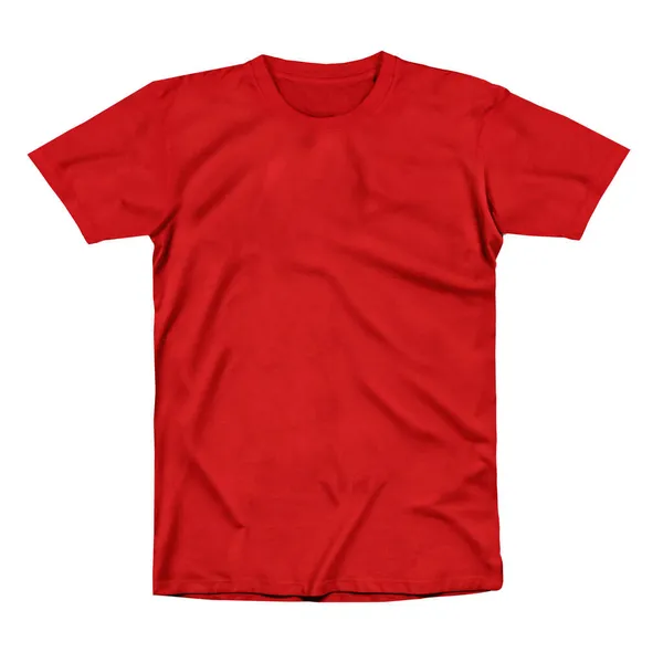 通过简单的多次点击 您可以将您的设计可视化在这个神奇的衬衫造型在赛车红色 — 图库照片