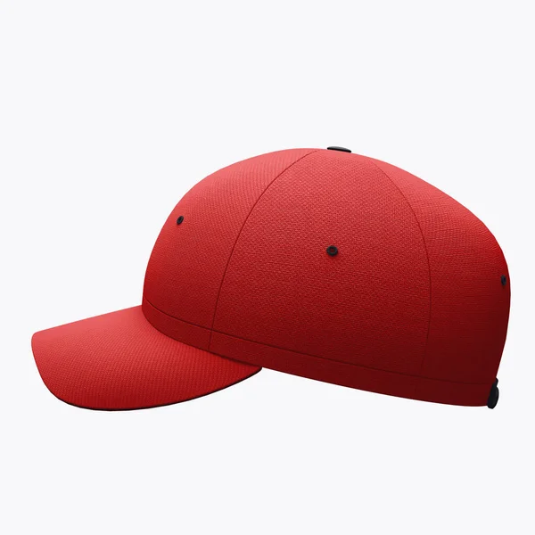 A Side View Excellent Baseball Hat Mockup In Racing Red Color, to make a beautiful and trustworthy Hat template.