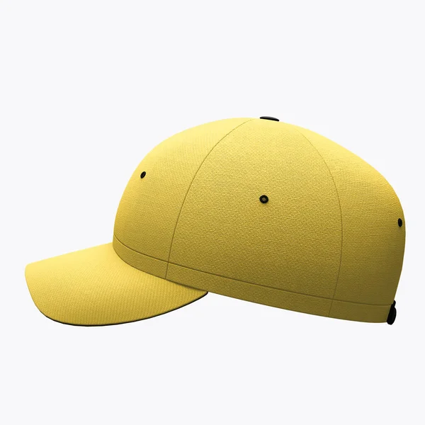 A Side View Excellent Baseball Hat Mockup In Aspen Gold Color, to make a beautiful and trustworthy Hat template.