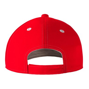Kırmızı lolipop renginde bir Backview Sport Hat Mockup. Tasarımlarınızı hızlı ve zahmetsizce hayata geçirmek için..
