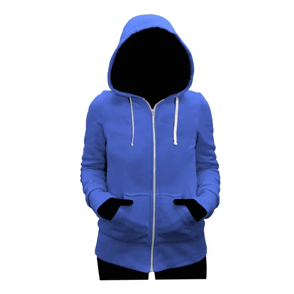 High Resolution Cute Female Hoodie Mockup Dazzling Blue Color Help — Stock Photo, Image