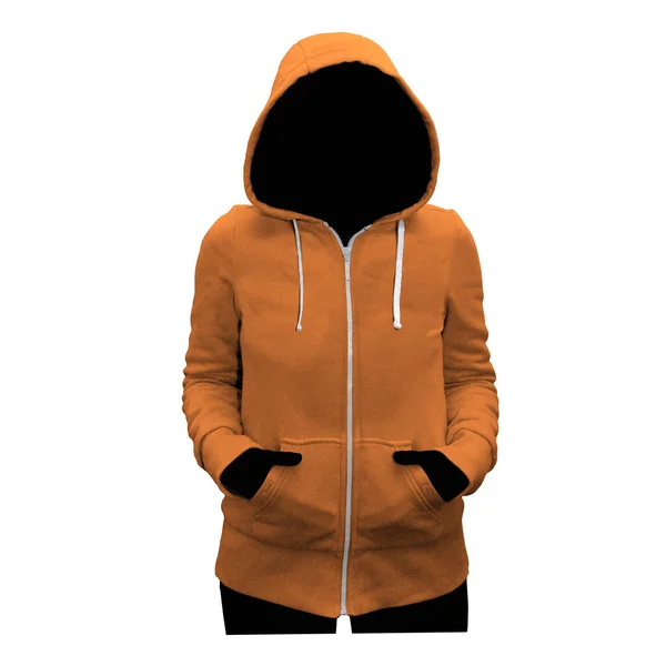 High Resolution Cute Female Hoodie Mockup Leather Brown Color Help — Stok fotoğraf