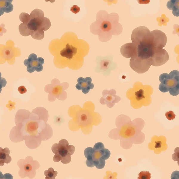 Płynny Wzór Akwarelowymi Kwiatami Ręcznie Rysowane Tło Stylu Retro — Zdjęcie stockowe
