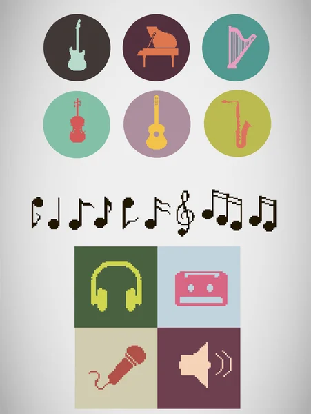 Icone musicali pixel — Vettoriale Stock