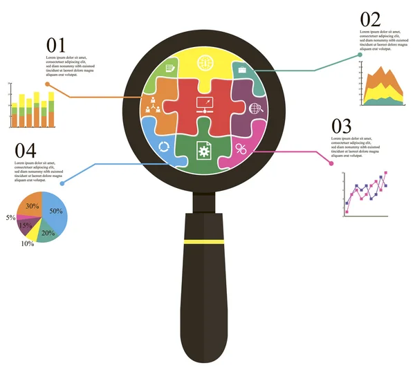 Puzzle magnifier info — Stock Vector