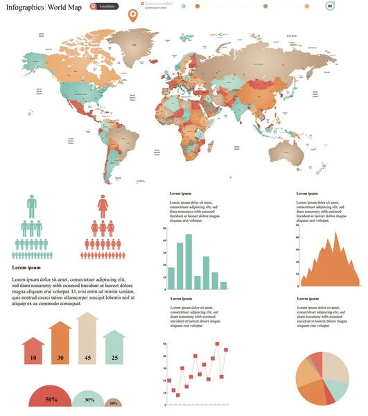 INFOGRÁFICAS MUNDIAIS DE MAPA — Vetor de Stock