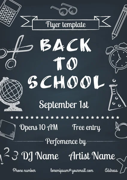 Back to school blue chalk board flyer — Stock Vector