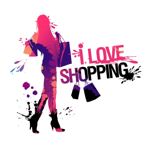 Shopping-Frau Silhouette. — Stockvektor