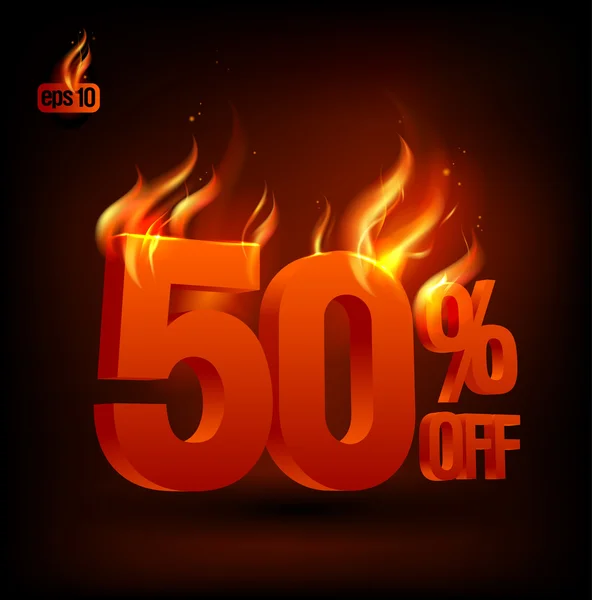 Fiery 50 percent off, sale background. — Stock Vector