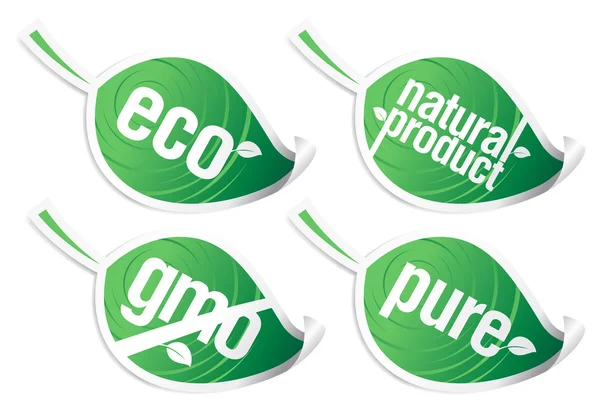 Etiquetas engomadas de productos ecológicos, sin OMG . — Vector de stock